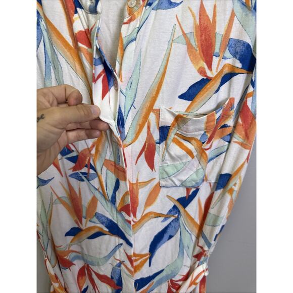 Tommy Bahama Midi Dress M Sleeveless Tie Waist White Floral Tropical Hawaii - Picture 5 of 9